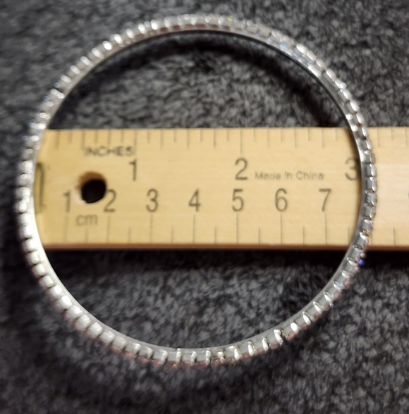 Silvertone Rhinestone Bangle Bracelet - Picture 5 of 8